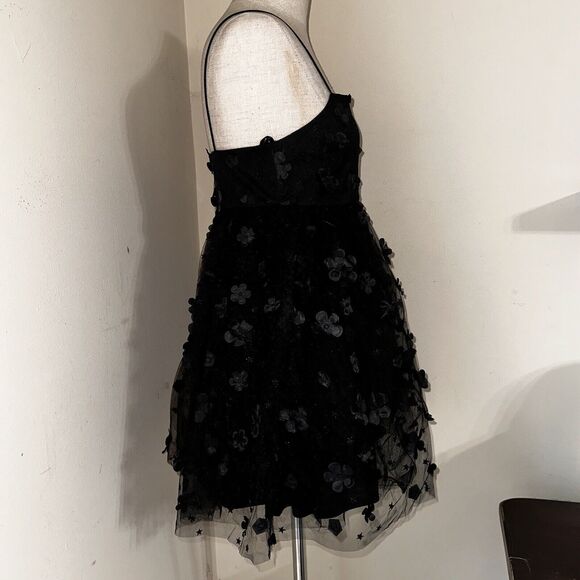 NWT TRIXXI Black Floral Appliqué Tulle Mini Dress Juniors Size Medium - Picture 10 of 12